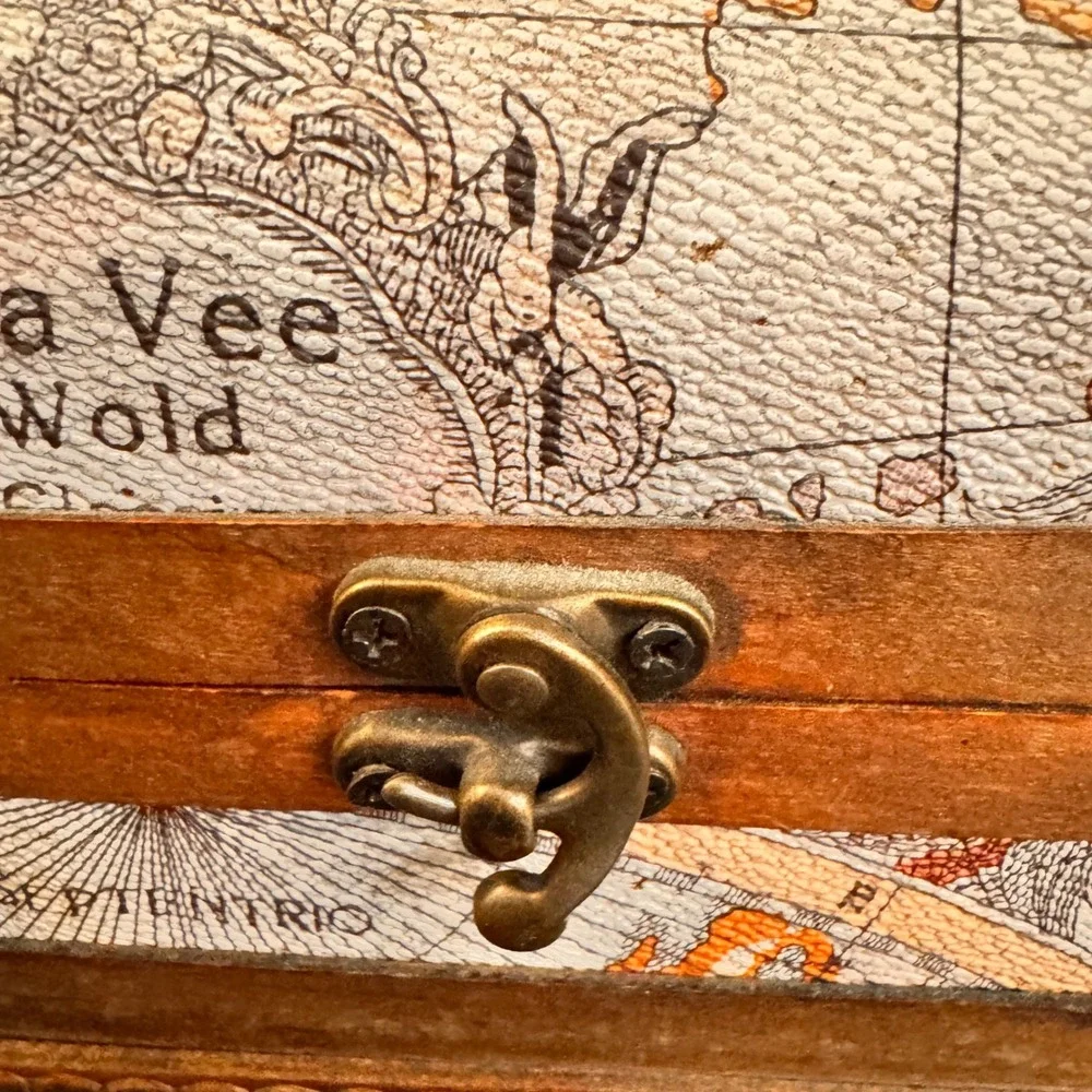 Wrap Art Single Bottle Wood Box World‎ Map Design Decorative Treasure Chest Case